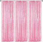 Matte Pink Sequin Backdrop Curtain 3 Panels 2FTx8FT Glitter Matte Pink Background Drapes Sparkle Photography