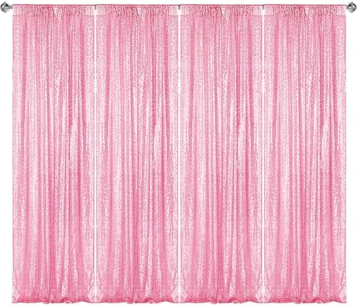 Matte Pink Sequin Backdrop Curtain 4 Panels 2FTx8FT Glitter Pink Background Drapes Sparkle Photography Backdrop
