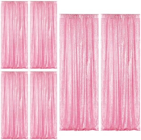 Matte Pink Sequin Backdrop Curtain 6 Panels 2FTx8FT Glitter Matte Pink Background Drapes Sparkle Photography