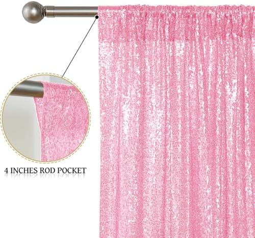 Matte Pink Sequin Backdrop Curtain 6 Panels 2FTx8FT Glitter Matte Pink Background Drapes Sparkle Photography, alternate view