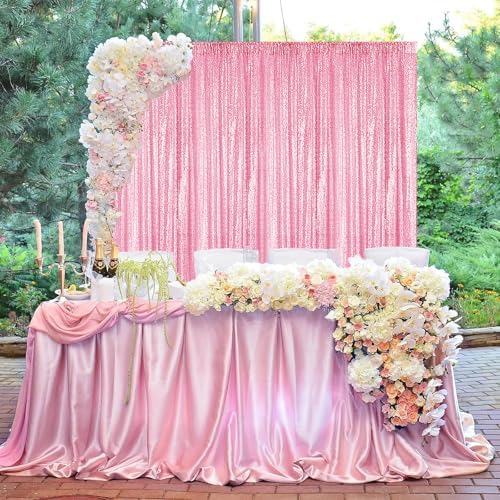 Matte Pink Sequin Backdrop Curtain 6 Panels 2FTx8FT Glitter Matte Pink Background Drapes Sparkle Photography, alternate view