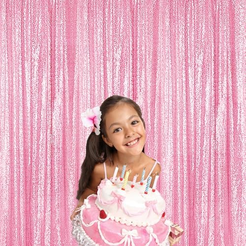 Matte Pink Sequin Backdrop Curtain 8FTx8FT Glitter Matte Pink Background Drapes Sparkle Photography Backdrop for, alternate