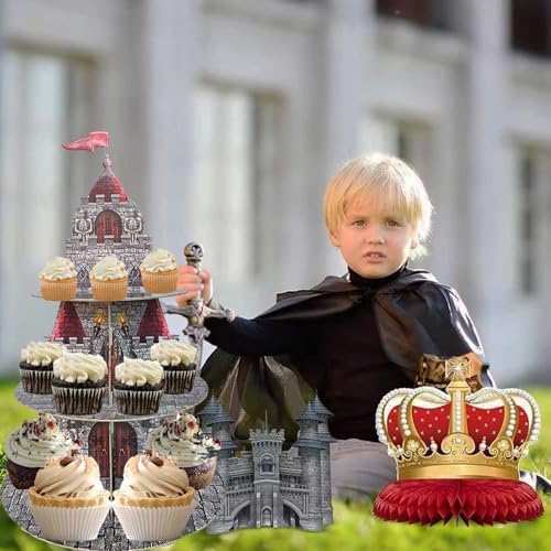 Medieval Castle Cupcake Stand Medieval Knight Birthday Party Decorations 3 Tiered Castle Dessert Cake Table, alternate view 2