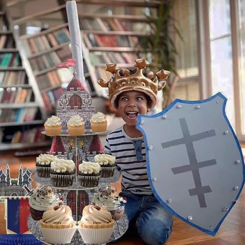 Medieval Castle Cupcake Stand Medieval Knight Birthday Party Decorations 3 Tiered Castle Dessert Cake Table, alternate view 4