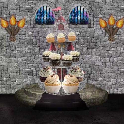 Medieval Castle Cupcake Stand Medieval Knight Birthday Party Decorations 3 Tiered Castle Dessert Cake Table, alternate view 5