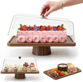 Medium 14" Acacia Wood Cake Stand with Square Lid, 2-in-1 Rectangular Dessert Table Display Set & Charcuterie