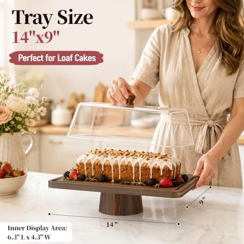 Medium 14" Acacia Wood Cake Stand with Square Lid, 2-in-1 Rectangular Dessert Table Display Set & Charcuterie, alternate view
