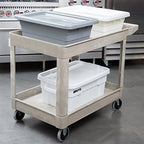 Medium 2-Shelf Utility Cart, 500lb, Beige in Beige, alternate view 2