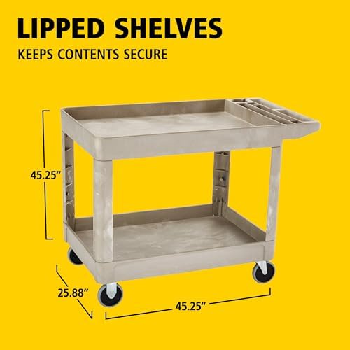 Medium 2-Shelf Utility Cart, 500lb, Beige in Beige, alternate view 3