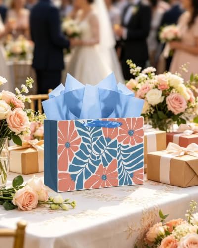 Medium Paper Gift Bags with Tissue Paper Handles 6PCS Winter Floral Gift Bags for Women Mom Grandma Party Supply, alternate