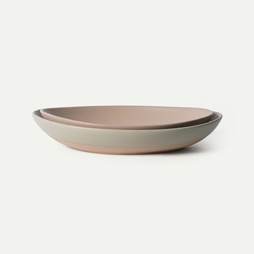 Mega and Giant Serving Dishes Set of 2, 16 inch and 14 inch Ceramic Pottery Oval Platters - Microwave, Oven and