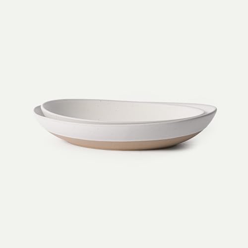Mega and Giant Serving Dishes Set of 2, 16 inch and 14 inch Ceramic Pottery Oval Platters - Microwave, Oven and