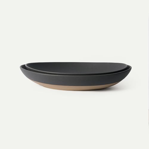 Mega and Giant Serving Dishes Set of 2, 16 inch and 14 inch Ceramic Pottery Oval Platters - Microwave, Oven and