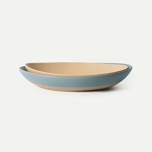 Mega and Giant Serving Dishes Set of 2, 16 inch and 14 inch Ceramic Pottery Oval Platters - Microwave, Oven and