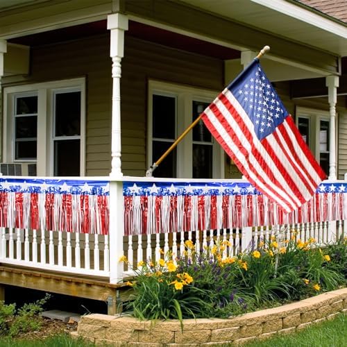 Mega-L 4th of July Decorations 2 Pack 40 Feet Foil Fringe Garland Tinsel Streamers, Red White and Blue Star, alternate view 6