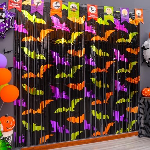 Mega-L Halloween Party Decorations, Bat Pattern Photo Backdrop, 2 Pack