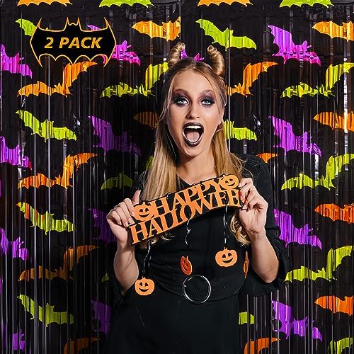 Mega-L Halloween Party Decorations, Bat Pattern Photo Backdrop, 2 Pack, alternate view 2