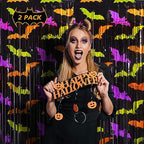 Mega-L Halloween Party Decorations, Bat Pattern Photo Backdrop, 2 Pack, alternate view 2