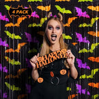 Mega-L Halloween Party Decorations, Bat Pattern Photo Backdrop, 4 Pack, alternate view 2