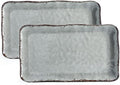 Melamine Crackled Rustic Serving Platter Set of 2, Rectangular Trays in Gray