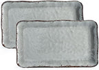 Melamine Crackled Rustic Serving Platter Set of 2, Rectangular Trays in Gray