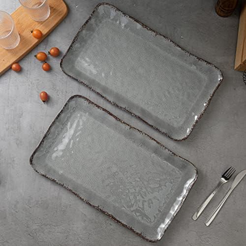 Melamine Crackled Rustic Serving Platter Set of 2, Rectangular Trays in Gray, alternate view 2