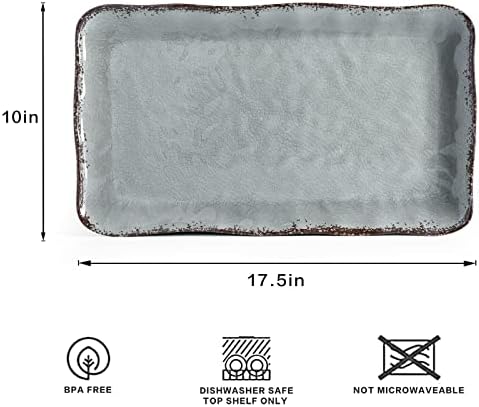 Melamine Crackled Rustic Serving Platter Set of 2, Rectangular Trays in Gray, alternate view 3