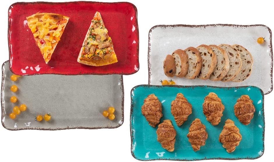 Melamine Crackled Rustic Serving Platter Set of 2, Rectangular Trays in Gray, alternate view 5