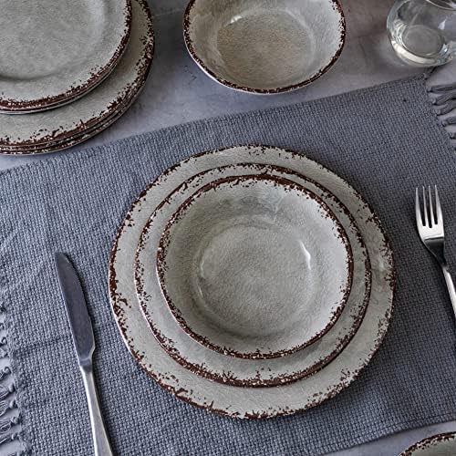Melamine Crackled Rustic Serving Platter Set of 2, Rectangular Trays in Gray, alternate view 7