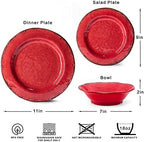 Melamine Dinnerware Sets for 4, 12Pcs Farmhouse Plates and bowls Set in Red, alternate view 3