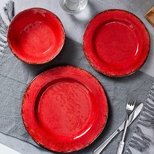 Melamine Dinnerware Sets for 4, 12Pcs Farmhouse Plates and bowls Set in Red, alternate view 4