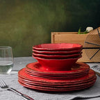 Melamine Dinnerware Sets for 4, 12Pcs Farmhouse Plates and bowls Set in Red, alternate view 5
