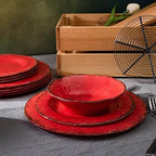 Melamine Dinnerware Sets for 4, 12Pcs Farmhouse Plates and bowls Set in Red, alternate view 6