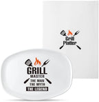 Melamine Grill Platter Gift, BBQ White Oval Serving Tray Plate in Large in White