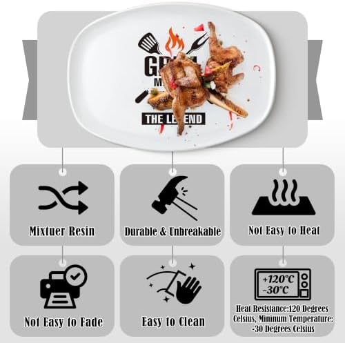 Melamine Grill Platter Gift, BBQ White Oval Serving Tray Plate in Large in White, alternate view 5