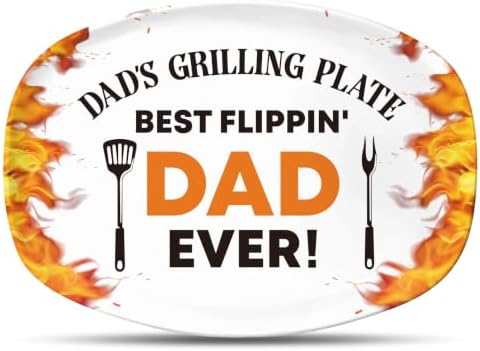 Melamine Grill Platter Gift for Dad, BBQ White Oval Serving Tray in 14 x 10 x 0.4 inches in White