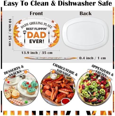 Melamine Grill Platter Gift for Dad, BBQ White Oval Serving Tray in 14 x 10 x 0.4 inches in White, alternate view 4