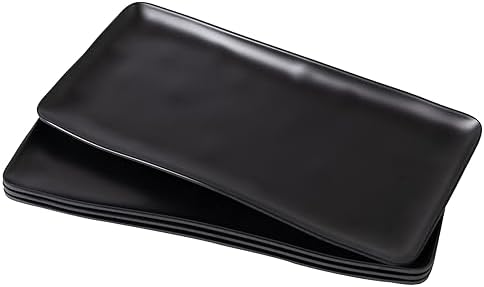 Melamine Rectangular Serving Platters and Trays set, set of 4,14” x 7” Matte Black Party Platter for Serving