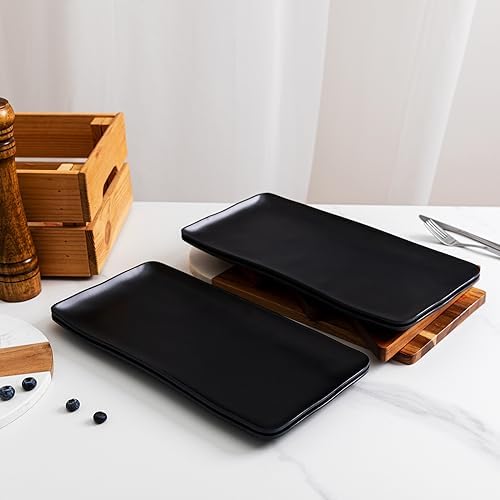 Melamine Rectangular Serving Platters and Trays set, set of 4,14” x 7” Matte Black Party Platter for Serving, alternate view