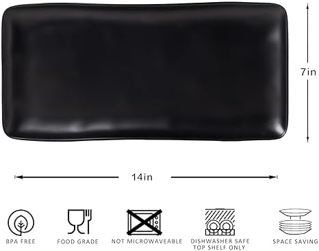 Melamine Rectangular Serving Platters and Trays set, set of 4,14” x 7” Matte Black Party Platter for Serving, alternate view
