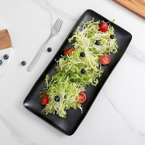 Melamine Rectangular Serving Platters and Trays set, set of 4,14” x 7” Matte Black Party Platter for Serving, alternate view