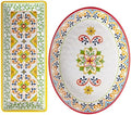 Melamine Serving Platter, Set of 2, Talavera Melamine Large Serving Tray,19''x8'' Rectangular and 18''x14'' Oval