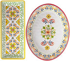 Melamine Serving Platter, Set of 2, Talavera Melamine Large Serving Tray,19''x8'' Rectangular and 18''x14'' Oval