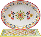 Melamine Serving Platter, Set of 2, Talavera Melamine Large Serving Tray,19''x8'' Rectangular and 18''x14'' Oval, alternate