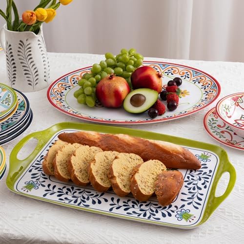 Melamine Serving Platter, Set of 2, Talavera Melamine Large Serving Tray,19''x8'' Rectangular and 18''x14'' Oval, alternate