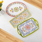 Melamine Serving Platter, Set of 2, Talavera Melamine Large Serving Tray,19''x8'' Rectangular and 18''x14'' Oval, alternate