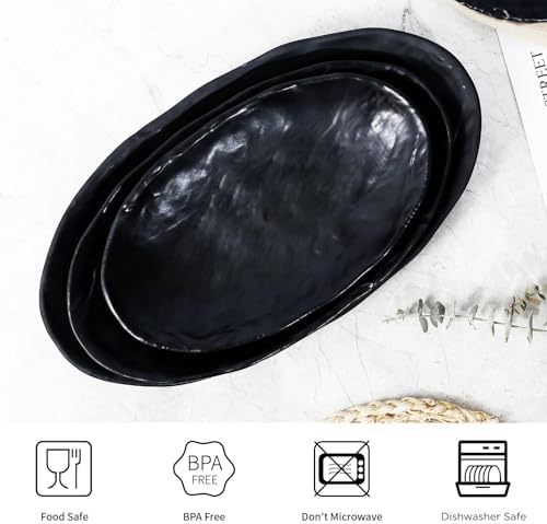 Melamine Serving Platters Set of 3, 10", 12" and 14" Oval Serving Trays for Food, Fruits, Snacks, Appetizers and, alternate