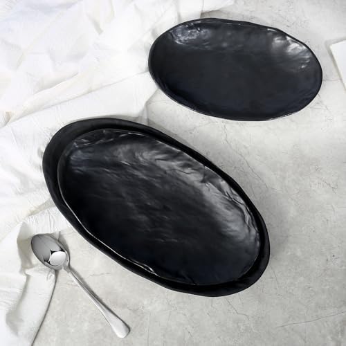 Melamine Serving Platters Set of 3, 10", 12" and 14" Oval Serving Trays for Food, Fruits, Snacks, Appetizers and, alternate