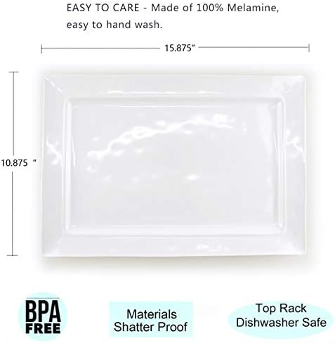 Melamine Serving Tray - 2 Piece 15.875" x 10.875" 100% Melamine Rectangular Platter, White Color | Shatter-Proof, alternate