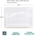Melamine Serving Tray - 2 Piece 15.875" x 10.875" 100% Melamine Rectangular Platter, White Color | Shatter-Proof, alternate